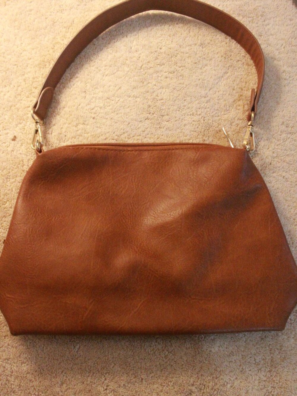 Cognac Slouchy Shoulder Bag with Wide Strap & Gold-Tone Hardware QQ